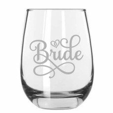 Wedding Party Samantha Font 15.25oz Libbey Etched Stemless Wine Glass